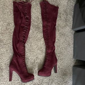 Women's Suede Thigh High Lace up Boots